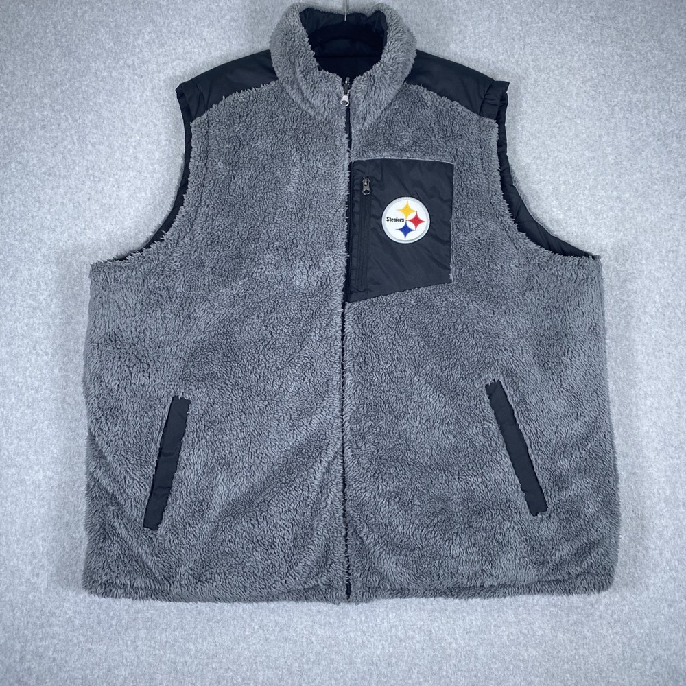 NFL Pittsburgh Steelers Reversible Vest Mens 2XL Black Gold Grey Puffer Fleece
